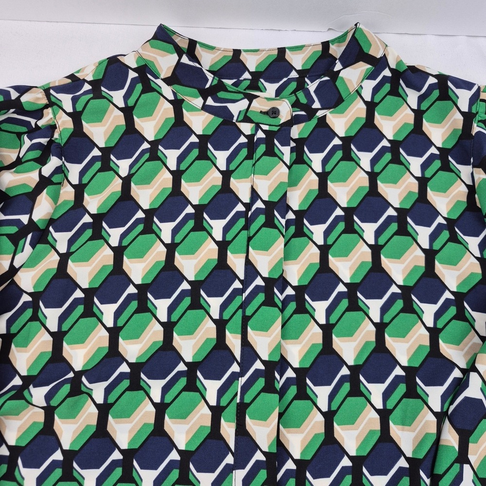 Anne Klein Geo Printed Poet Blouse Women's 1X Green Tan Covered Placket Top NWT - Picture 8 of 16